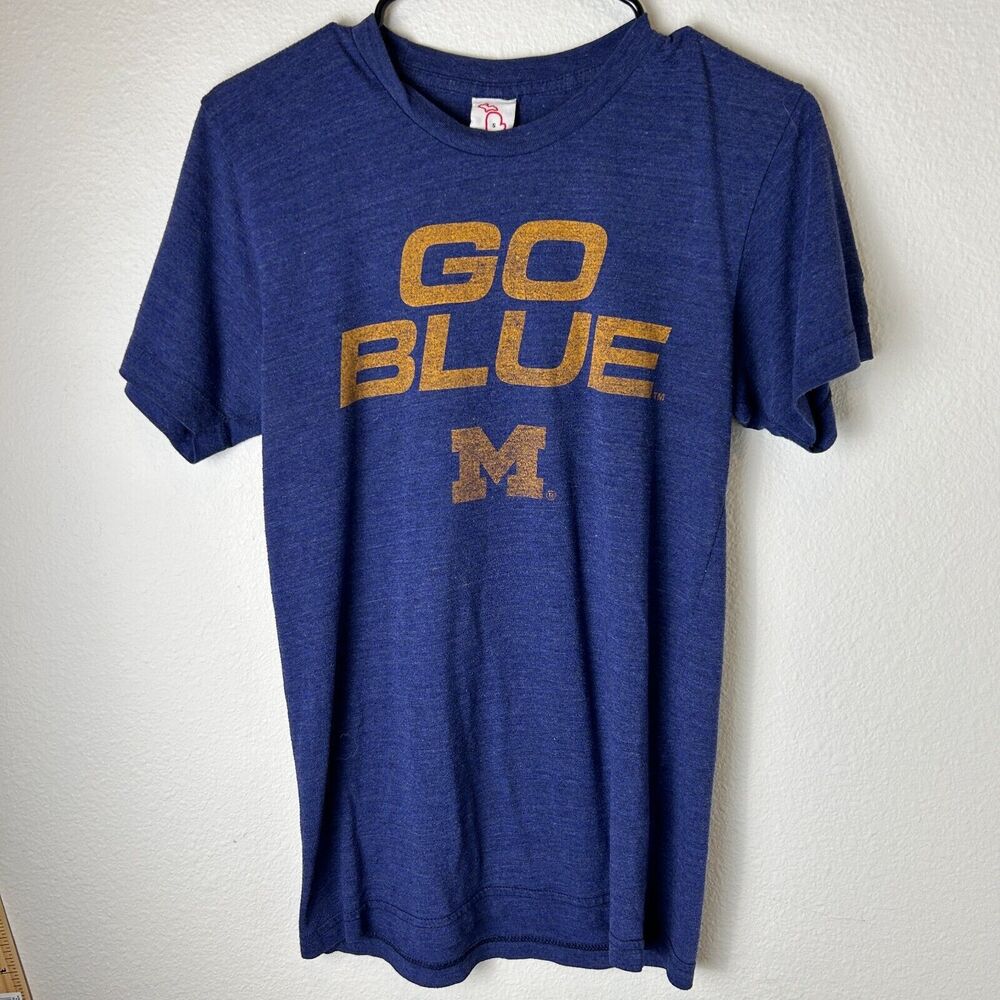The Mitten State Size Small UofM Michigan Crew Neck Blue T-Shirt Wolverines